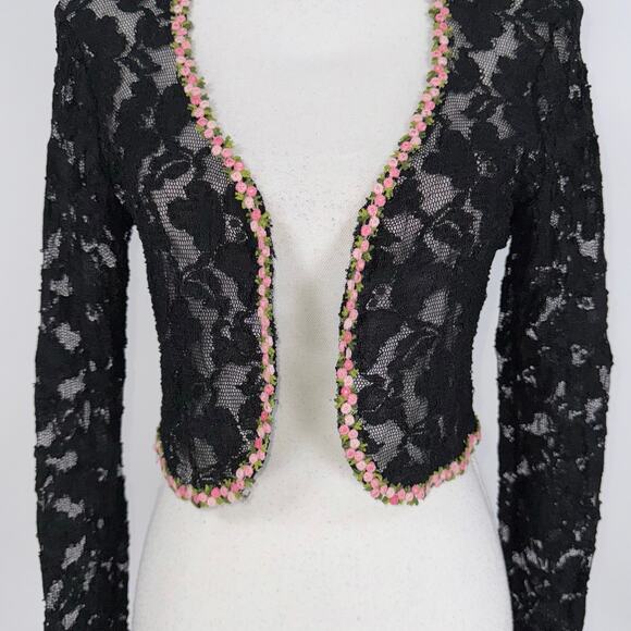 Vintage Betsey Johnson Luxe Women's Fairy Grunge Lace Bolero Top Large Black Y2K - Picture 3 of 10